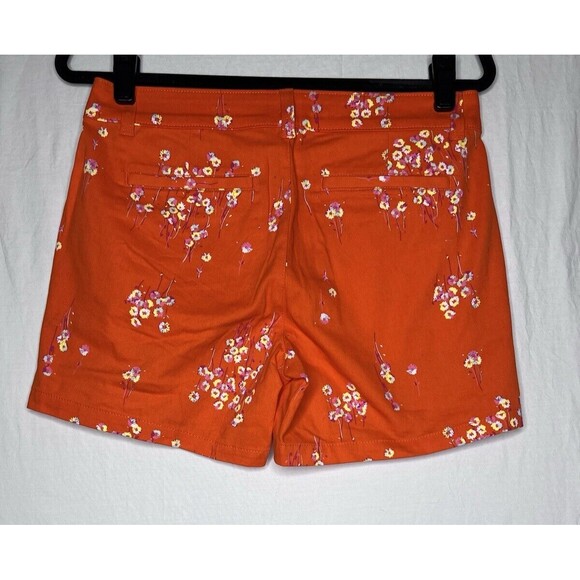 a.n.a A New Approach Shorts Womens Sz 4 Orange Floral Twill Front Zip Pockets - Picture 2 of 5